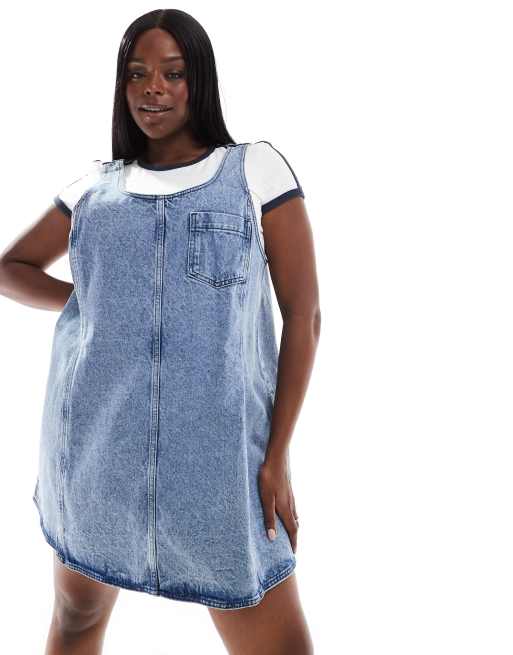 Noisy May Curve denim pinafore dress in mid wash blue ASOS