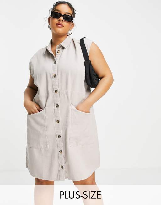 Noisy May Curve denim shirt dress in stone