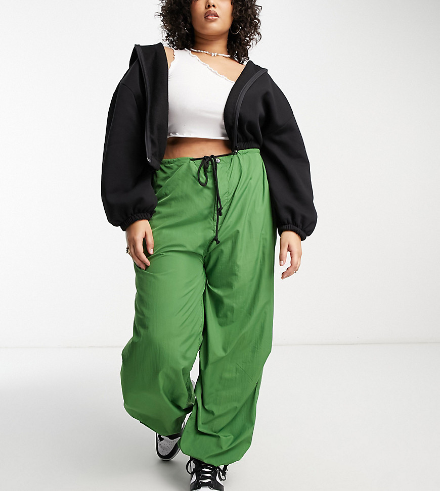 Noisy May Curve drawstring parachute trousers in green
