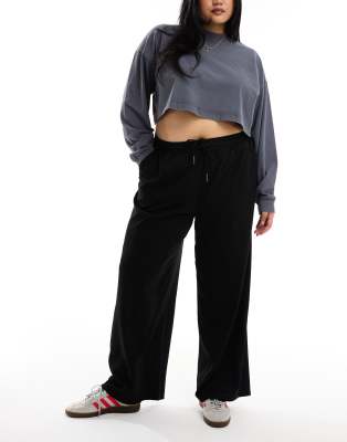 Noisy May Curve Drawstring Wide Leg Pants In Black