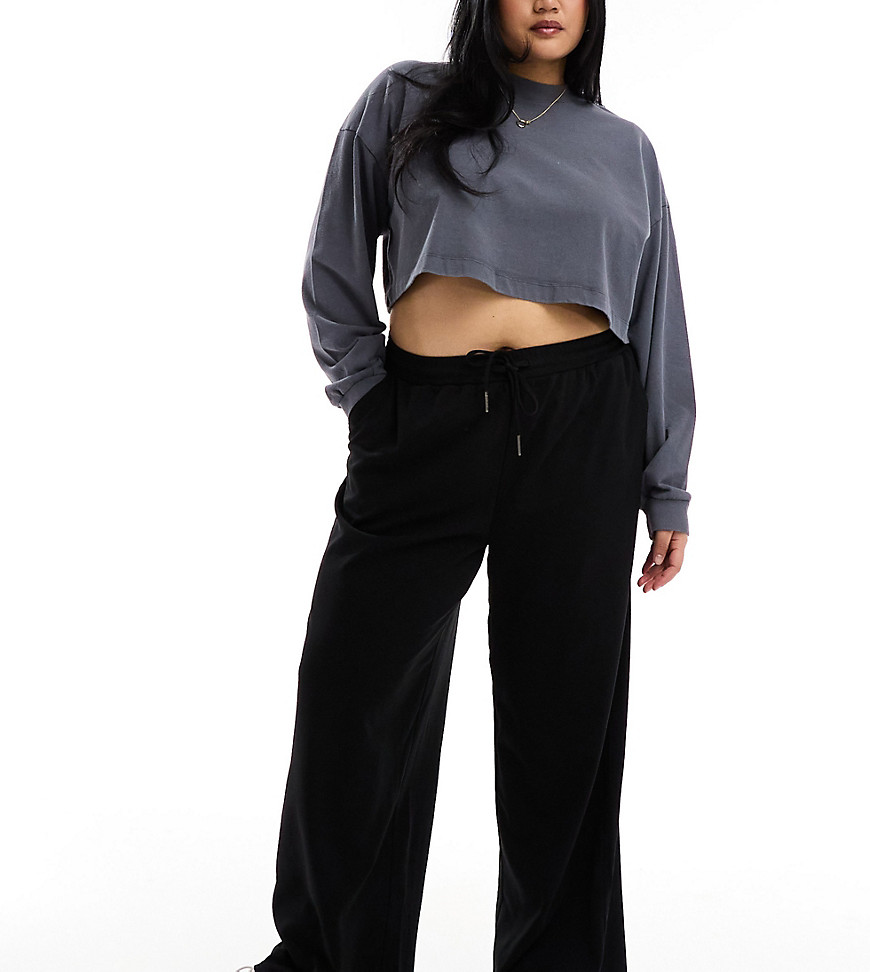 Noisy May Curve drawstring wide leg trousers in black