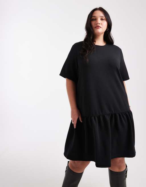 Noisy May Curve drop hem scuba mini dress in black