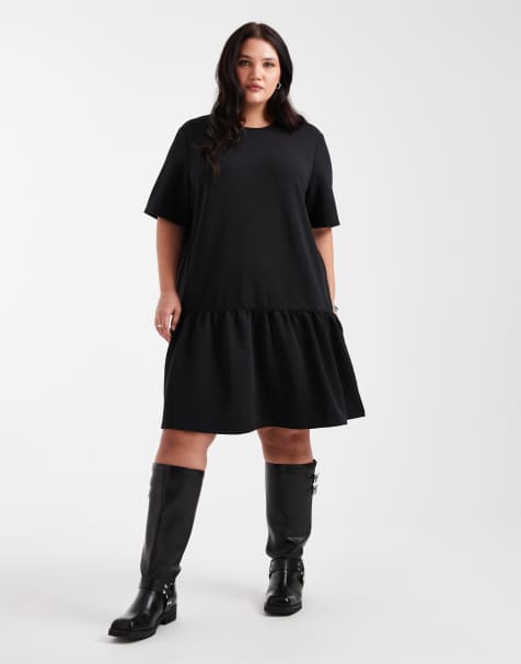 Noisy May Curve drop hem scuba-style fabric mini dress in black - view 1