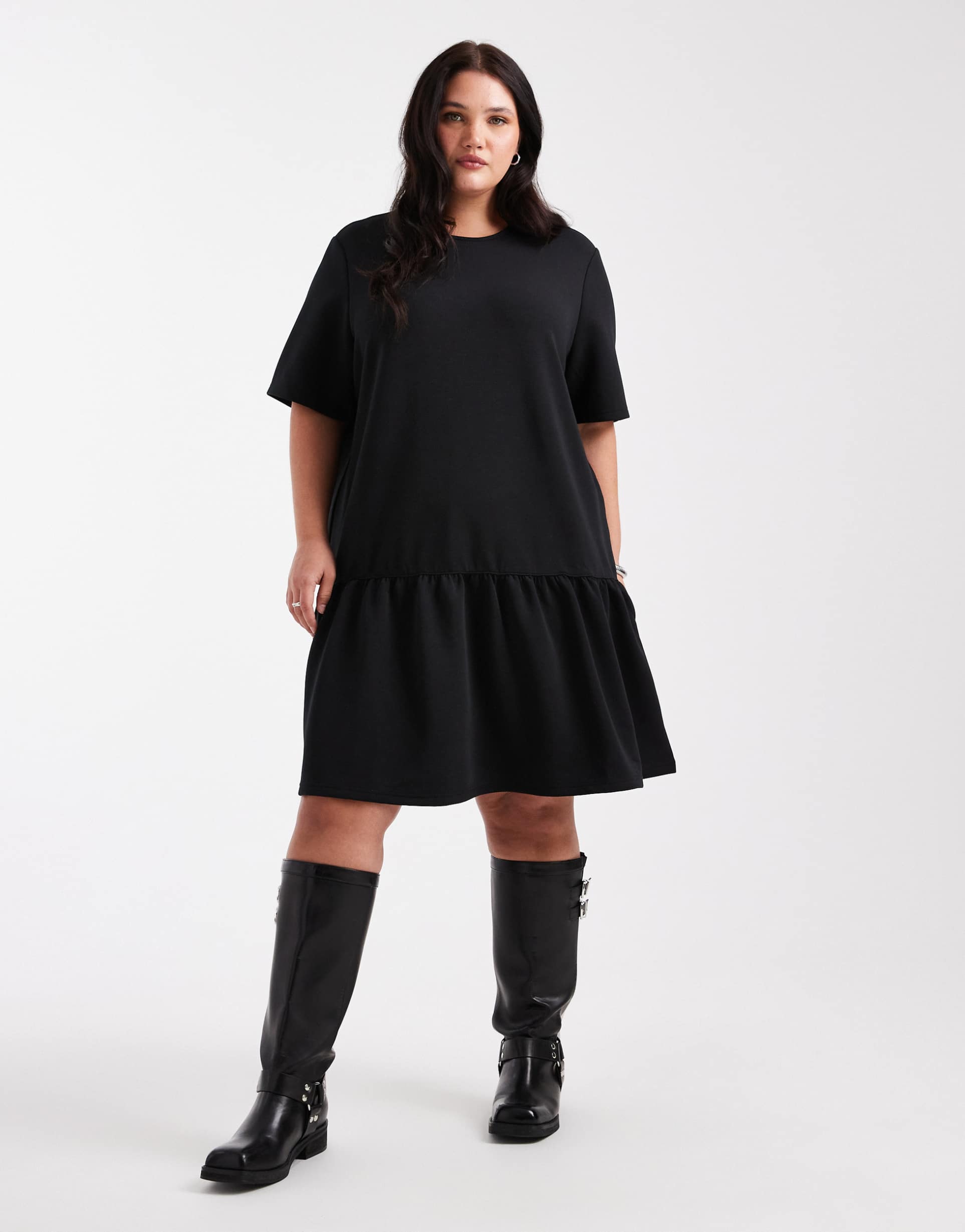 noisy may curve drop hem scuba-style fabric mini dress in black