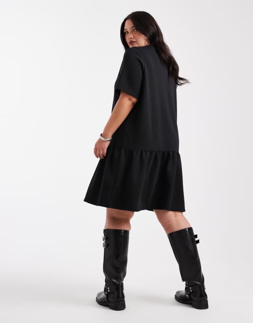 Noisy May Curve drop hem scuba-style fabric mini dress in black