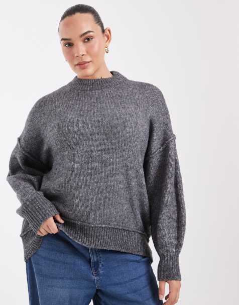 Noisy May Curve drop shoulder knitted jumper in dark grey - view 1