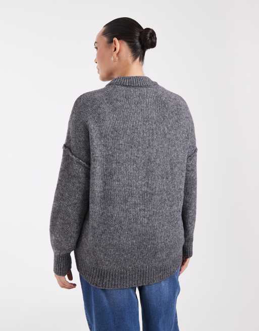 Noisy May Curve drop shoulder knitted jumper in dark grey, 4 of 4