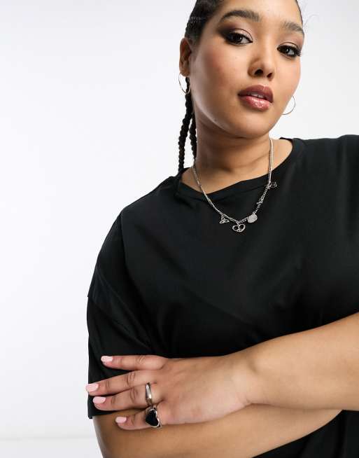 Noisy May Curve drop shoulder oversized t-shirt in black