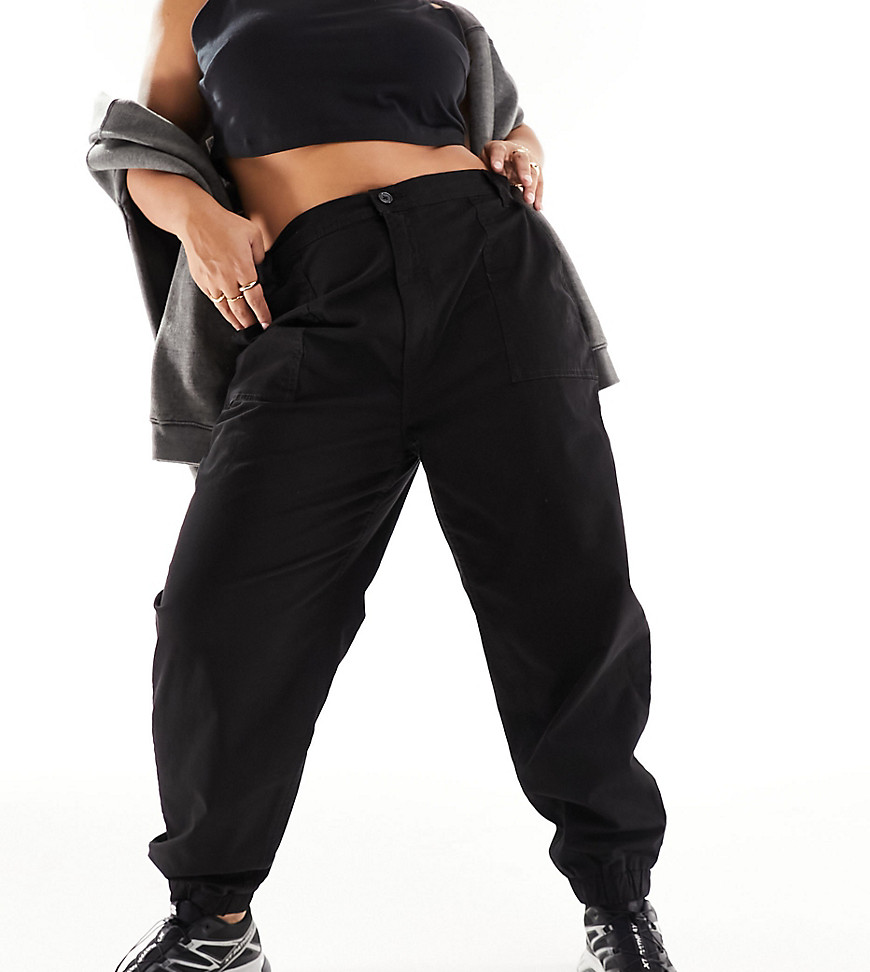 Noisy May Curve Elasticated Waist Cargo Pants In Black-brown