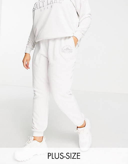 Noisy May Curve exclusive collegiate sweatpants co-ord in off white