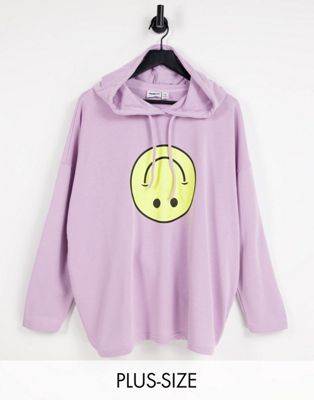 Noisy May Curve exclusive face graphic hoodie in lilac-Purple