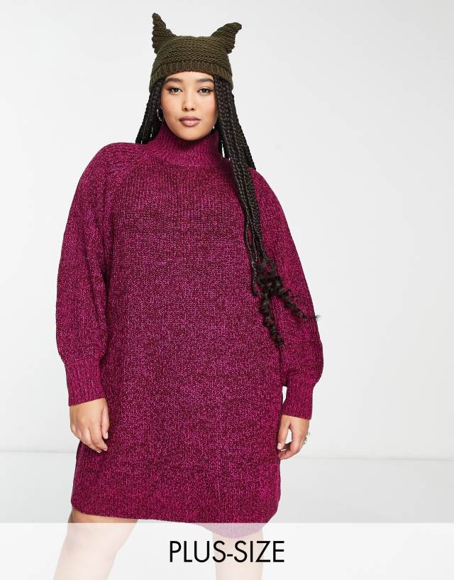 Noisy May Curve exclusive high neck mini knitted sweater dress in purple