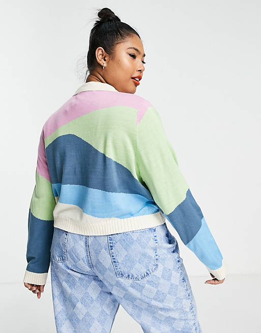 Women Noisy May Curve exclusive landscape cardigan in multi 