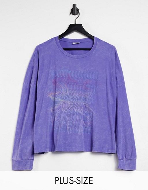 Noisy May Curve exclusive oversized cropped t-shirt with motif in washed purple