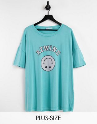 Noisy May Curve exclusive oversized t-shirt with smiling graphic in teal