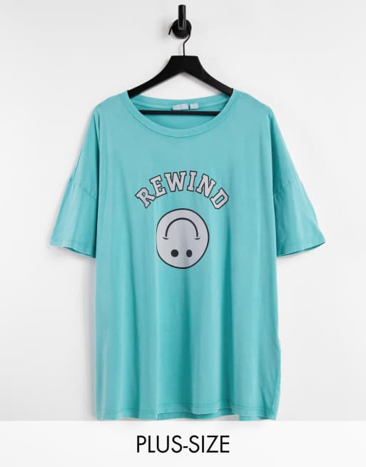 Noisy May Curve exclusive oversized T-shirt with smiling graphic in teal