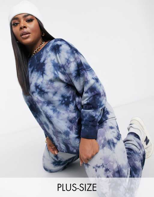 Noisy May Curve - Exclusive - Co-ord set sweater in blauwe tie-dye, 2 van 3