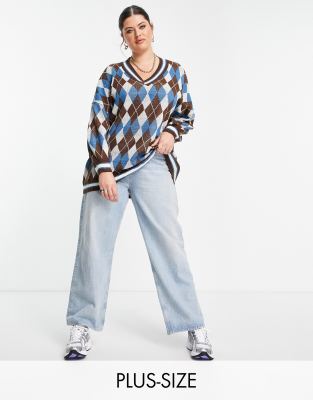 Noisy May Curve – Exklusiver Pullover mit Argyle-Muster in Blau und Schokoladenbraun