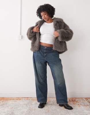 Noisy May Curve Faux Fur Jacket In Black