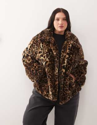 Noisy May Curve Faux Fur Jacket In Brown
