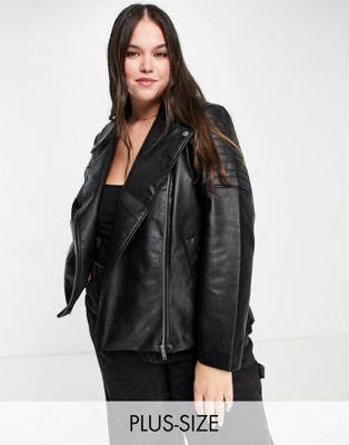 Noisy May Curve faux leather biker jacket in black