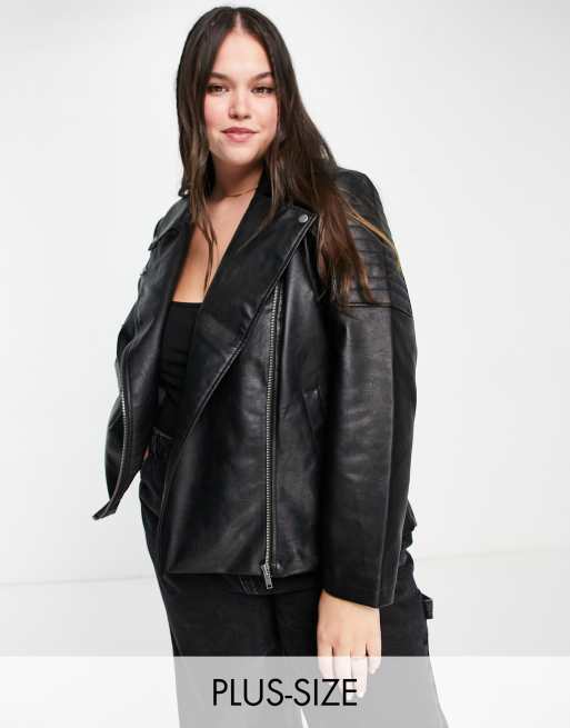 Noisy May Curve faux leather biker jacket in black | ASOS