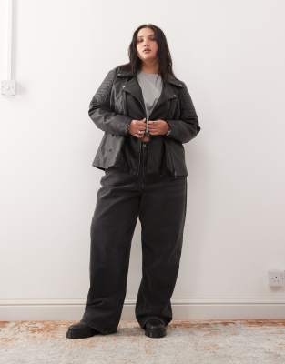 Noisy May Curve Faux Leather Jacket In Black