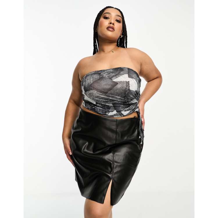 Noisy May Curve faux leather mini skirt with slit in black ASOS