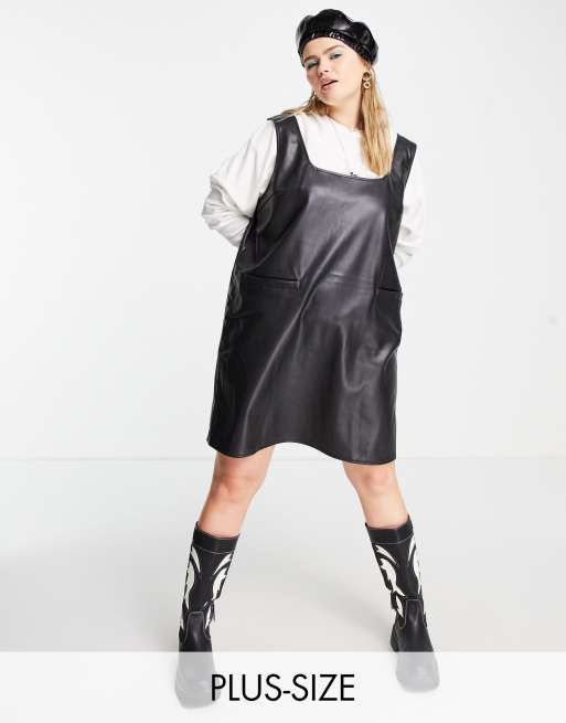 Faux leather pinafore dress best sale