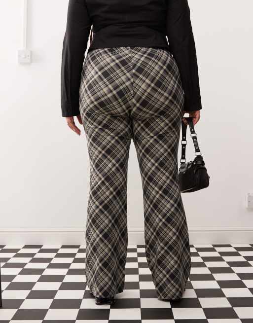 Noisy May Curve flared pants in black check