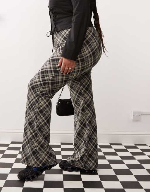 Noisy May Curve flared pants in black check