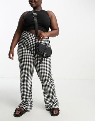 Noisy May Curve flared trousers in black gingham