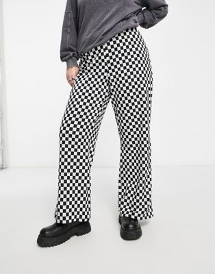 Noisy May Curve flared trousers in black & white check - ASOS Price Checker