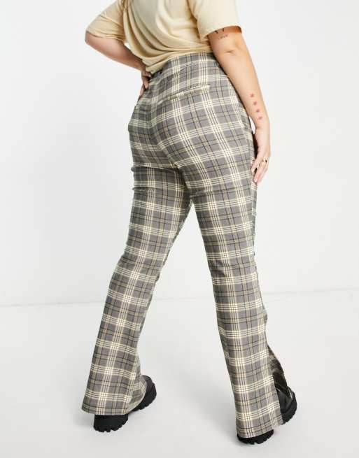 Noisy May Curve flared trousers in grey & cream check