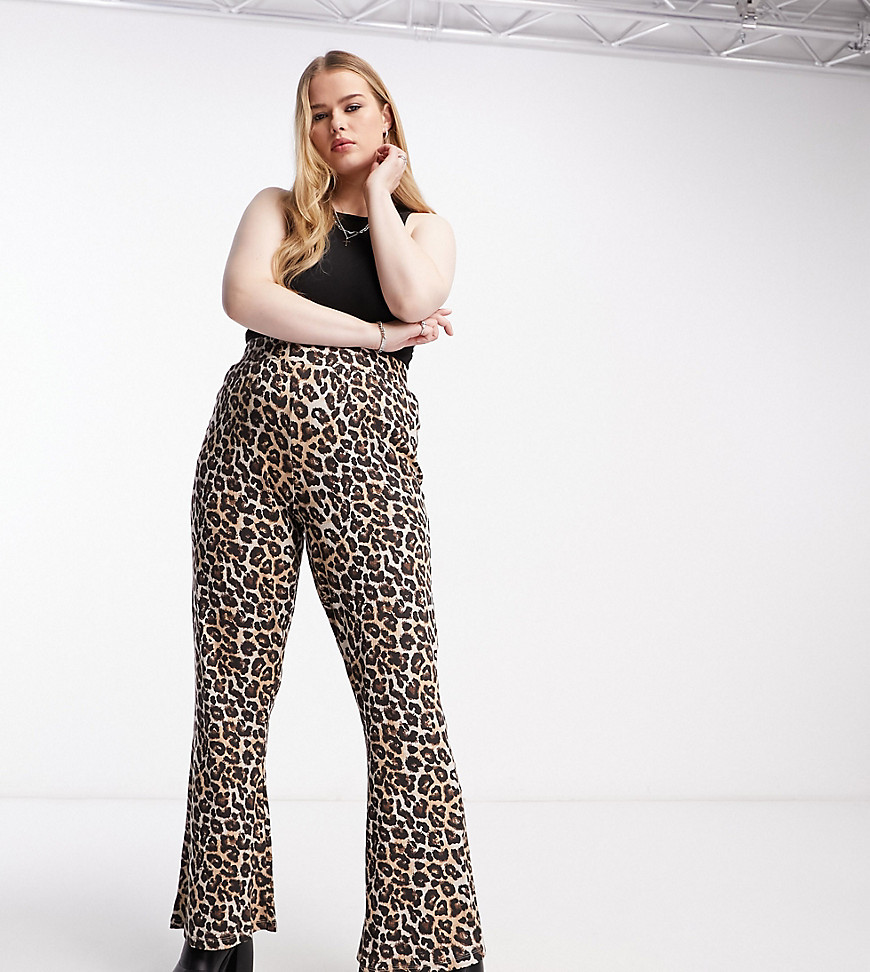 Noisy May Curve flared trousers in leopard print-Multi