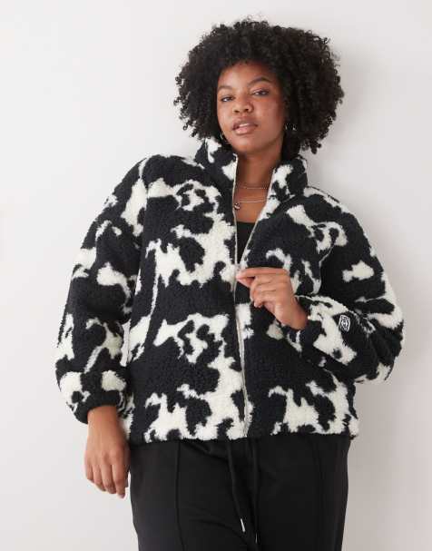 Noisy May Curve - Fleece met ritssluiting in zwart-witte koeienprint - view 1