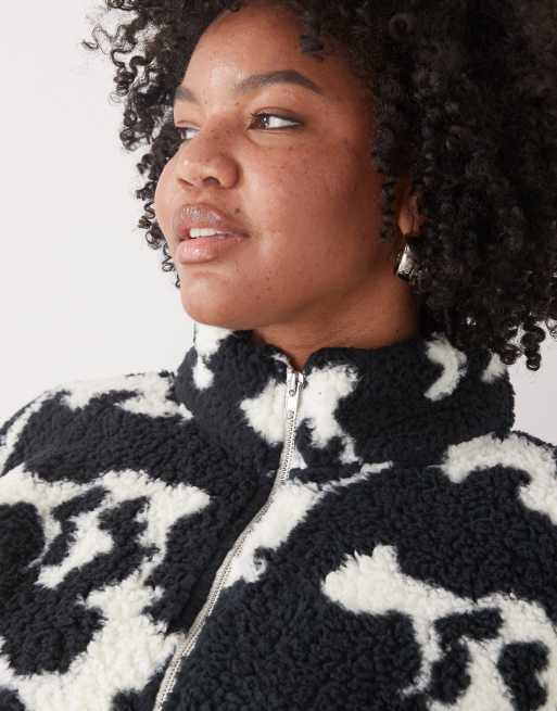 Noisy May Curve - Fleece met ritssluiting in zwart-witte koeienprint, 2 van 4