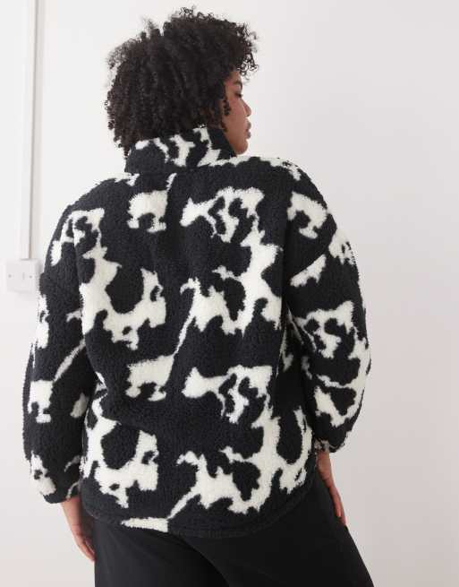 Noisy May Curve - Fleece met ritssluiting in zwart-witte koeienprint, 4 van 4