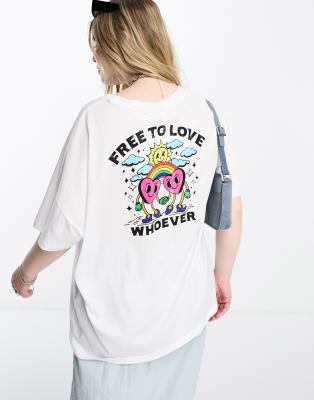 Noisy May Curve free to love whoever graphic t-shirt in white