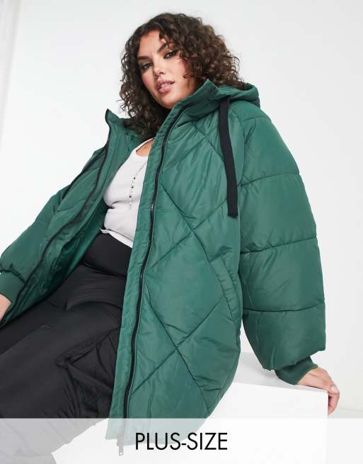 Noisy May Curve - Giacca imbottita trapuntata con cappuccio verde scuro