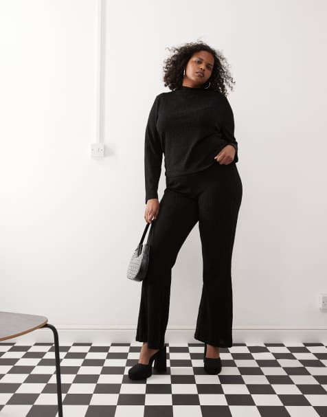 Noisy May Curve glitter flare pants in black (part of a set) - view 1