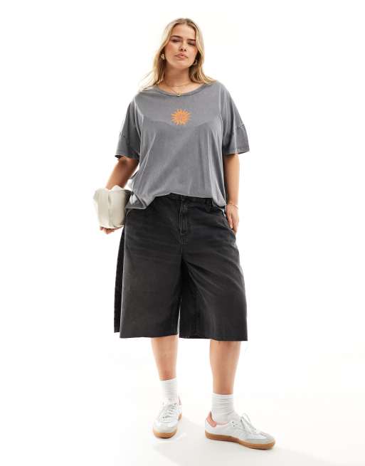 Noisy May Curve – Gråtvättad t-shirt i oversize med "Good Vibes"-tryck, 2 av 4