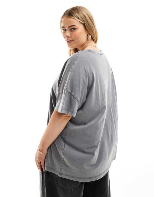 Noisy May Curve – Gråtvättad t-shirt i oversize med "Good Vibes"-tryck, 3 av 4