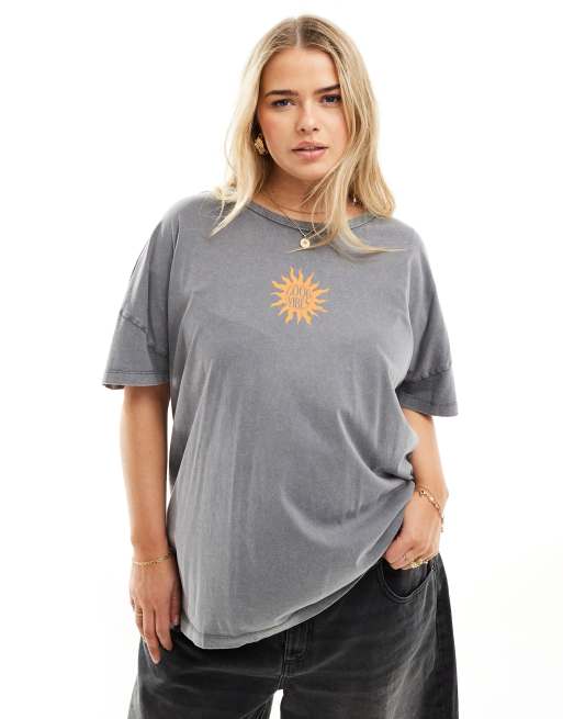 Noisy May Curve – Gråtvättad t-shirt i oversize med "Good Vibes"-tryck, 4 av 4