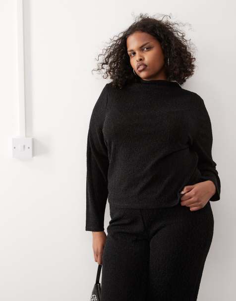 Noisy May Curve high neck glitter top co-ord in black - view 1