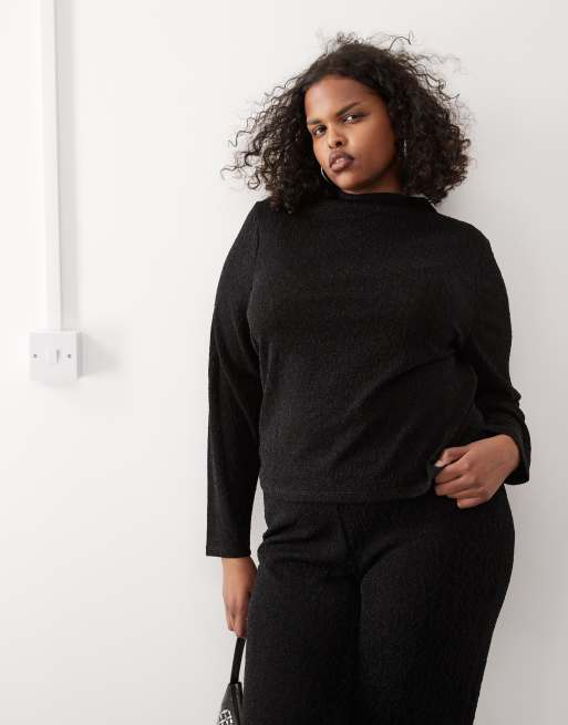 Noisy May Curve high neck glitter top in black (part of a set)