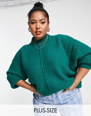 Noisy May Curve high neck jumper in bright green