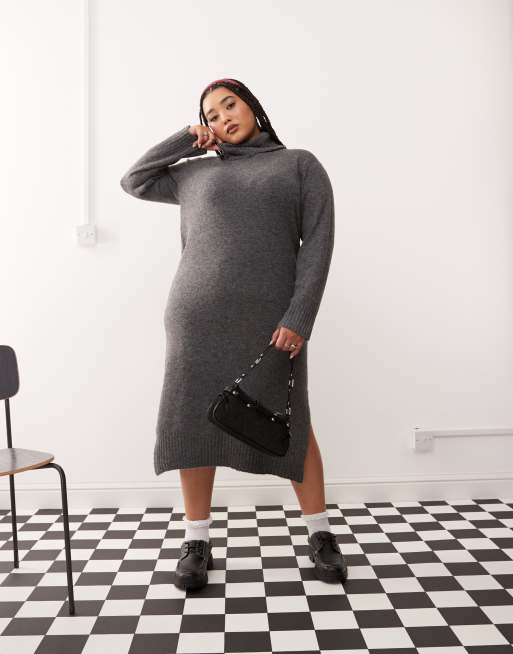 Noisy May Curve high neck knit midi sweater dress in gray