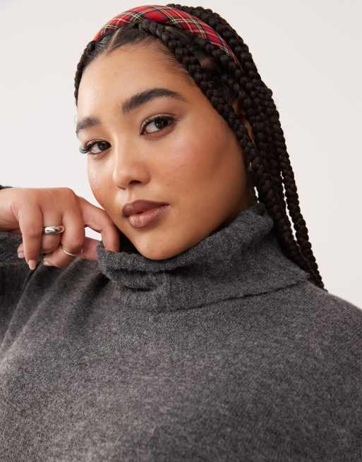Noisy May Curve high neck knit midi sweater dress in gray | ASOS