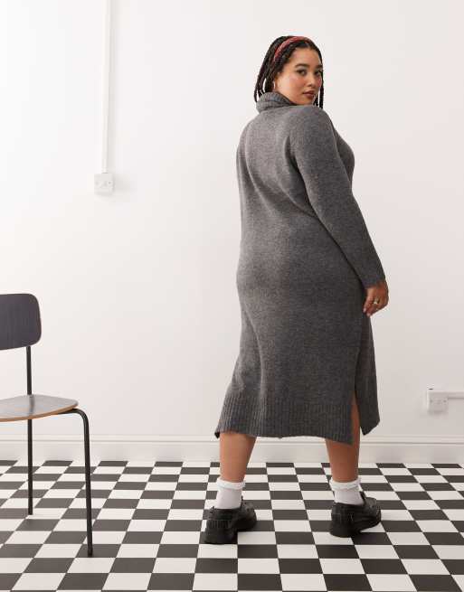 S oneshoulder shirt knit dress グレー THEREDTHREAD / ザレッドスレッド】S oneshoulder shirt knit dress